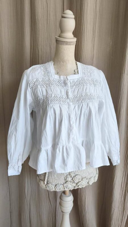 Blouse Rose & Marie en coton ancien et broderie anglaise – Taille 36/38