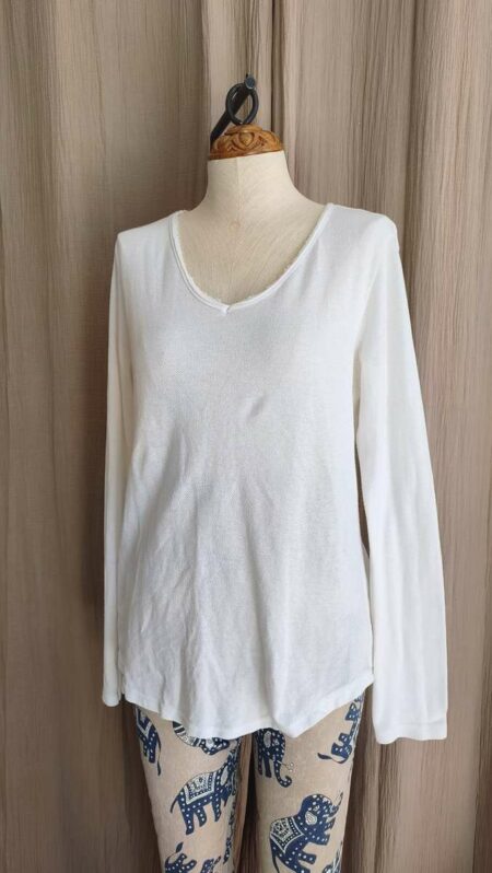 Pull maille fine blanc 100 % coton T2 (38/40)