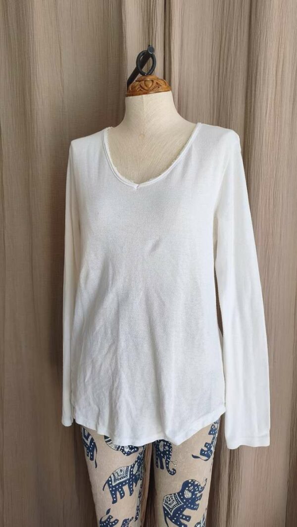 Pull maille fine blanc 100 % coton T2 (38/40)