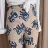 Pantalon vintage taille haute imprimé éléphants T34/36 – Fabriqué en France