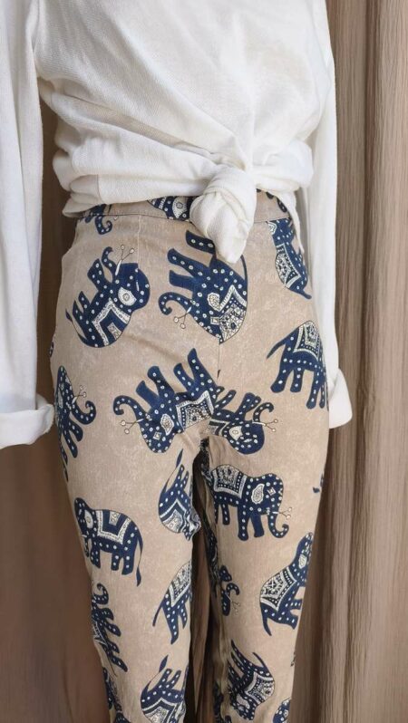 Pantalon vintage taille haute imprimé éléphants T34/36 – Fabriqué en France