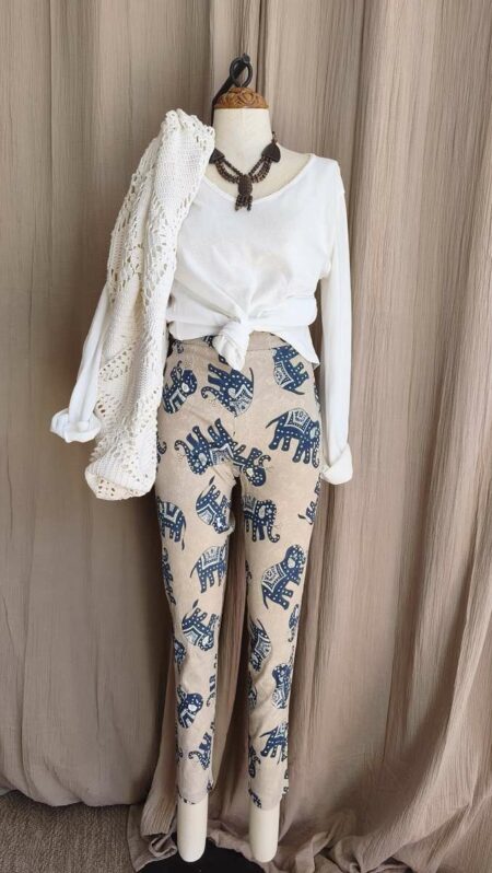 Pantalon vintage taille haute imprimé éléphants T34/36 – Fabriqué en France