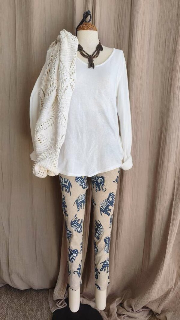Pantalon vintage taille haute imprimé éléphants T34/36 – Fabriqué en France