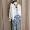 Pantalon palazzo imprimé bleu et blanc T36/38 – Taille élastiquée