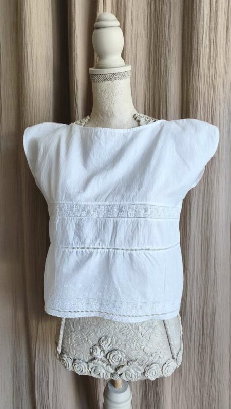 Top Rose & Marie en linge ancien brodé – Coton ancien – Taille 34/36