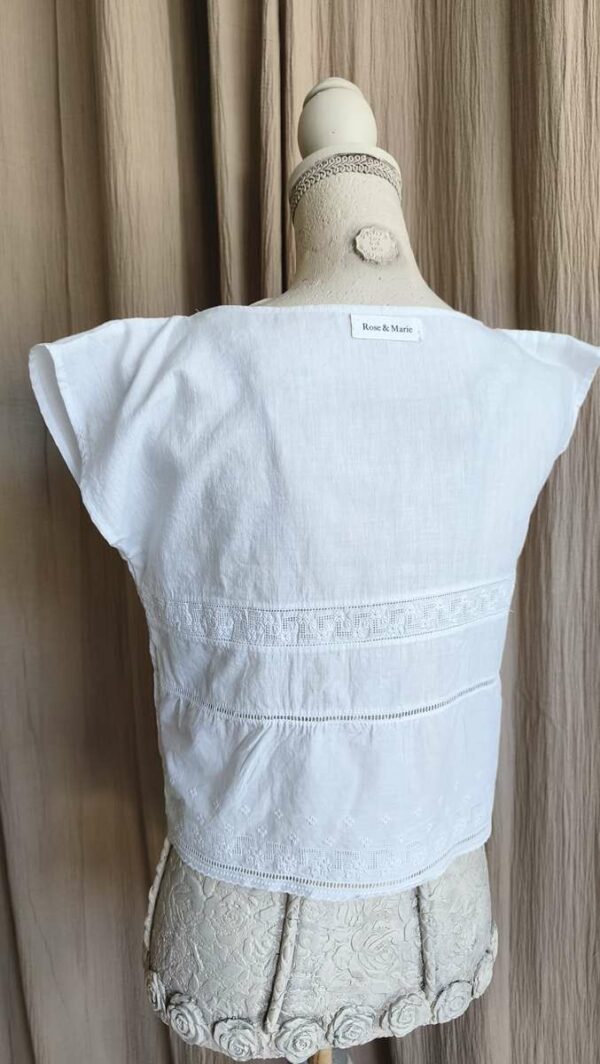 Top Rose & Marie en linge ancien brodé – Coton ancien – Taille 34/36