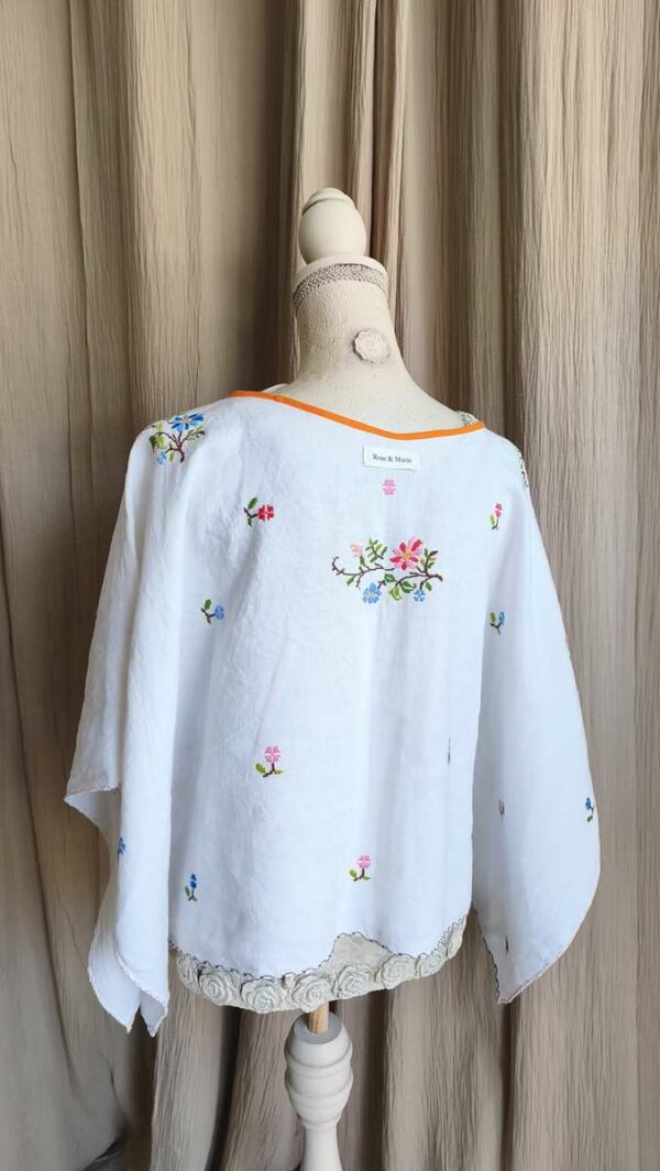 Top ample Rose & Marie en nappe ancienne brodée – Taille unique