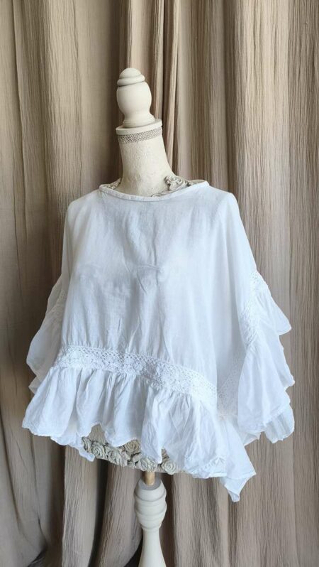 Top Rose & Marie en voile de coton ancien à volants – Taille unique
