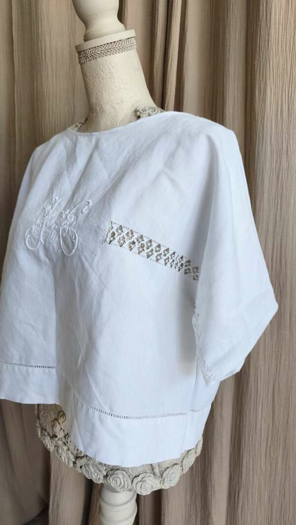 Top Rose & Marie en coton ancien brodé – Taille unique