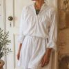 Jupe courte en coton ancien blanc upcyclée Rose & Marie – Taille M/L