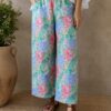 Pantalon Rose & Marie en drap ancien fleuri – Taille haute – Taille 40