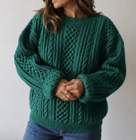 Pull vert torsadé fait main – Taille 42/44