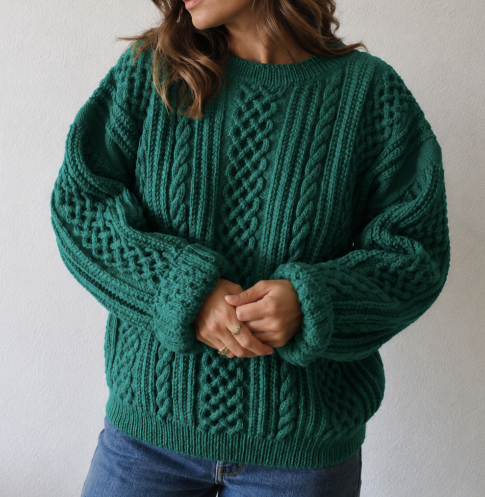 Pull vert torsadé fait main – Taille 42/44