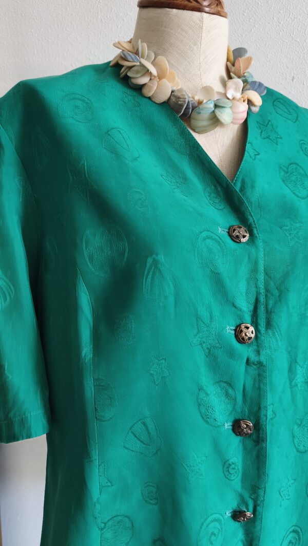 Blouse vintage verte motif coquillages – Taille 44