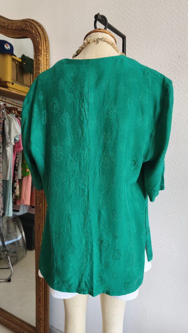 Blouse vintage verte motif coquillages – Taille 44