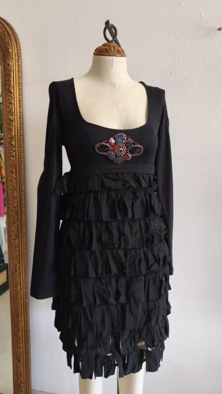 Robe Save the Queen! noire à volants – Années 2000 – Taille 36/38