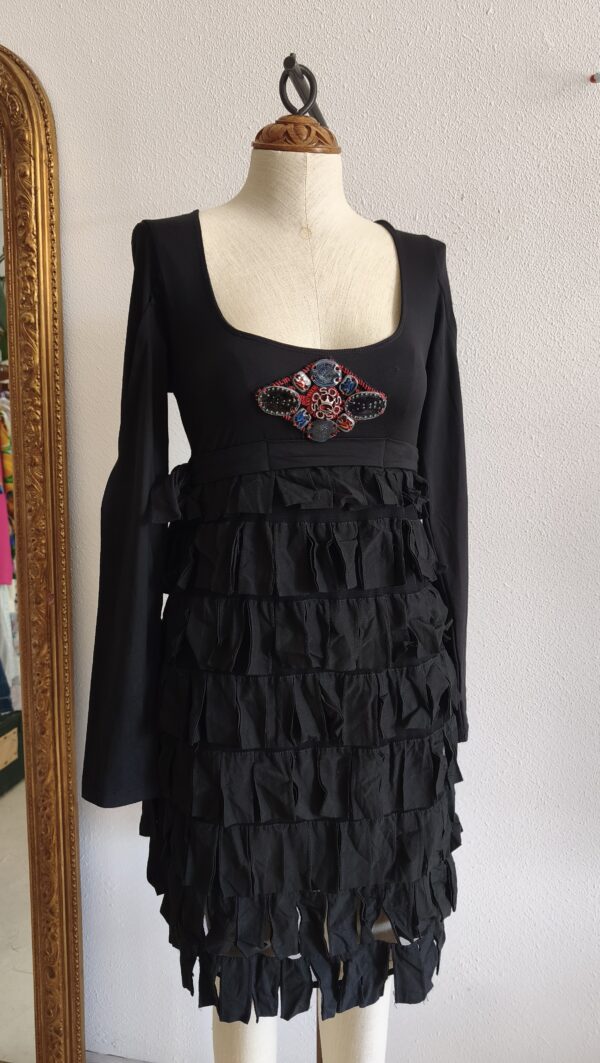 Robe Save the Queen! noire à volants – Années 2000 – Taille 36/38
