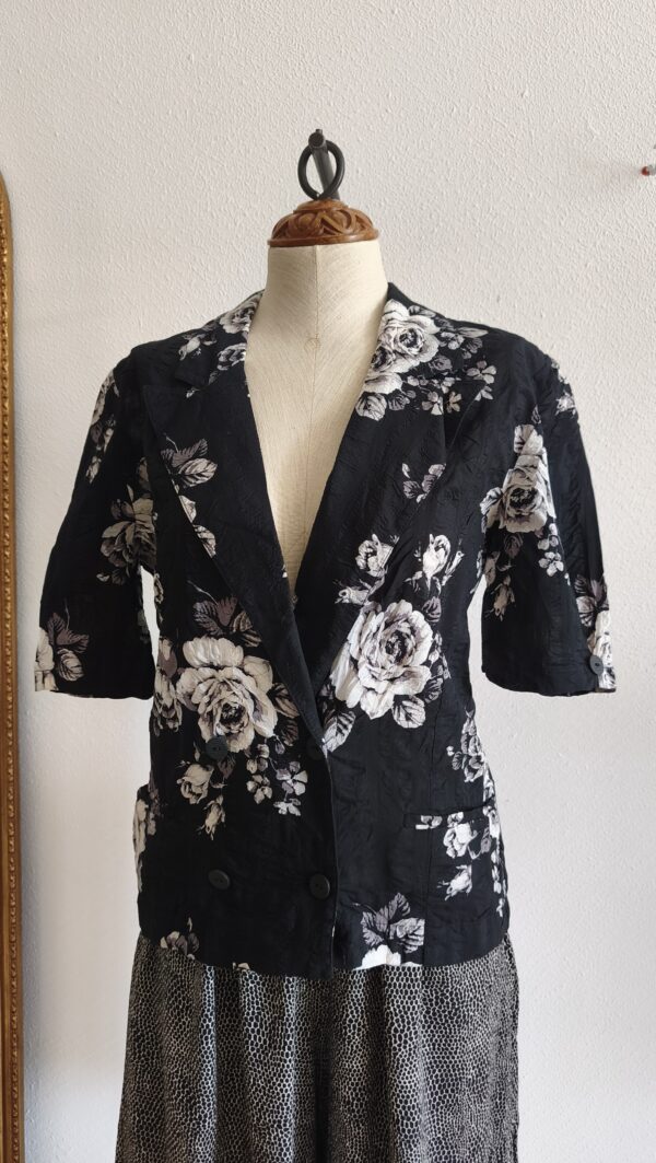 Blouse vintage fleurie noire – Années 80 – Taille 38
