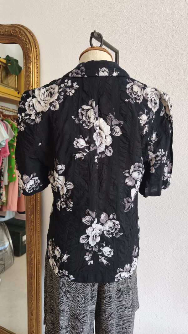 Blouse vintage fleurie noire – Années 80 – Taille 38