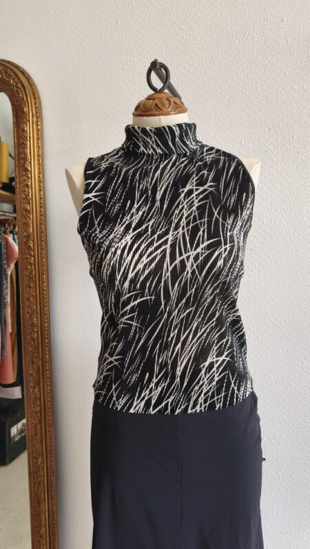 Top vintage col roulé graphique – Années 80 – Taille S