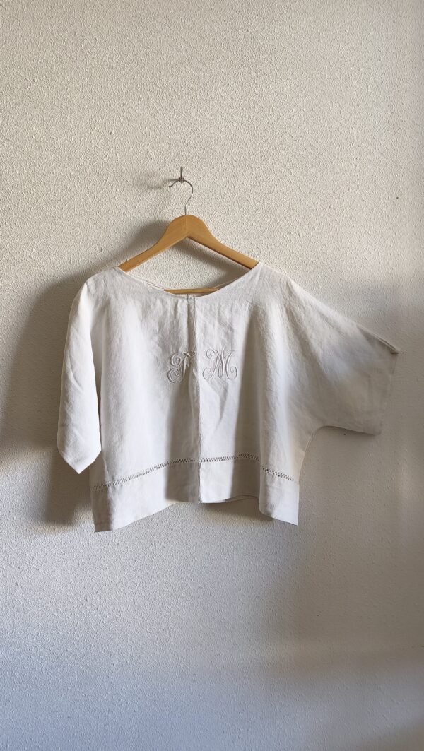 Top Rose & Marie en coton ancien brodé – Taille unique