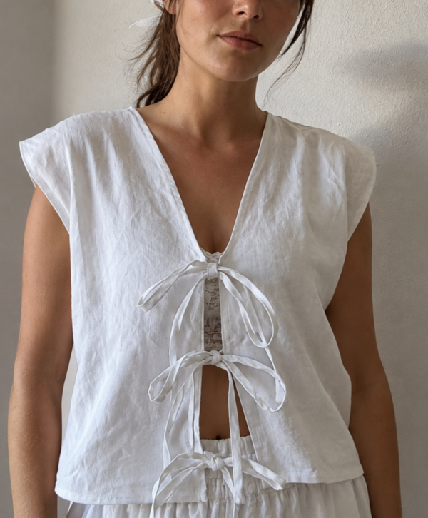 Gilet à nouettes en coton et lin ancien – Rose & Marie – Taille 42/44