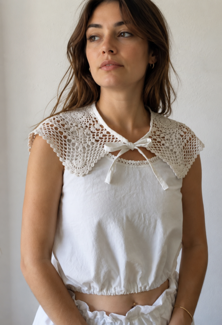 Grand col romantique en crochet ancien – Rose & Marie