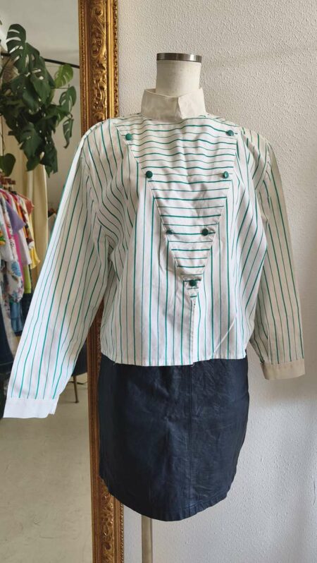 Chemisier vintage rayé vert – Taille 38