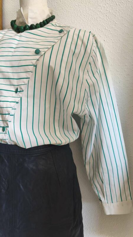 Chemisier vintage rayé vert – Taille 38