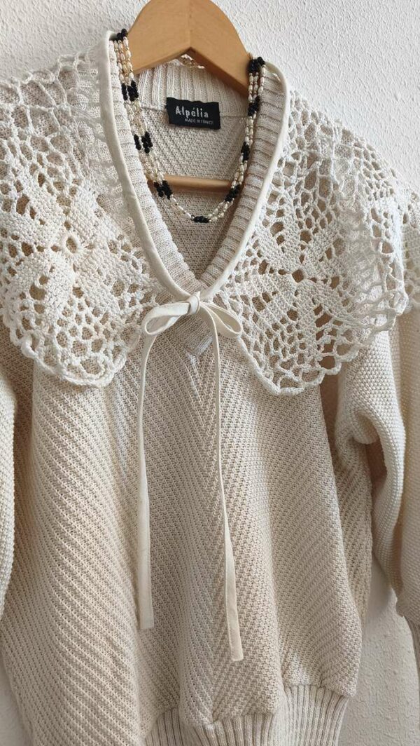 Pull vintage écru Made in France – Coton d’Égypte