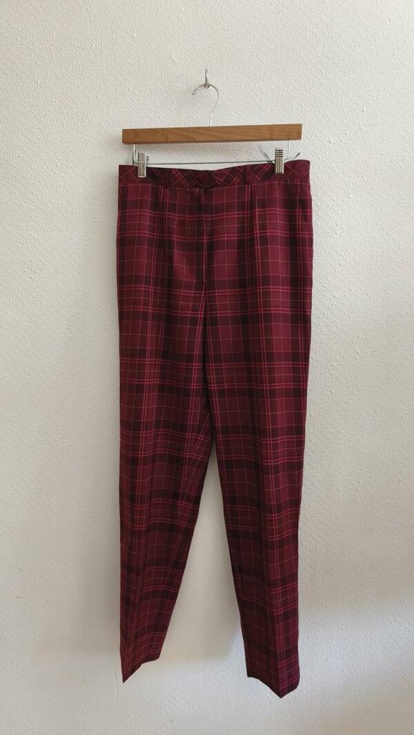 Tailleur pantalon vintage à carreaux roses – Taille 40/42