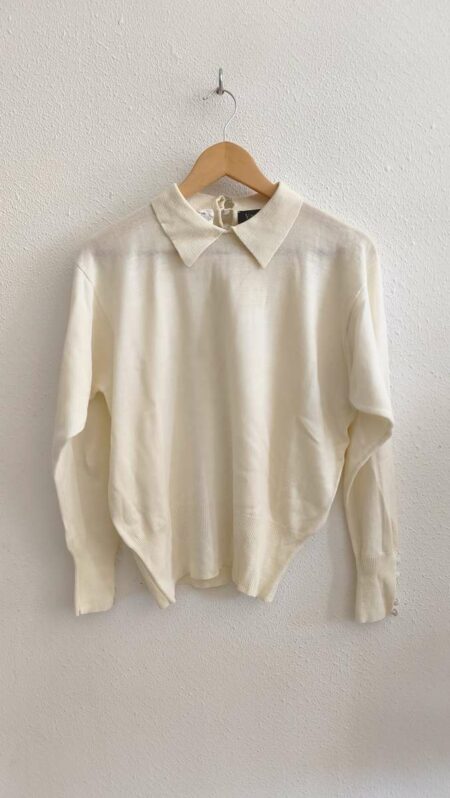 Pull vintage beige en laine mélangée – Taille 40
