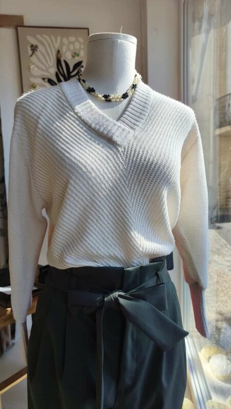 Pull vintage écru Made in France – Coton d’Égypte