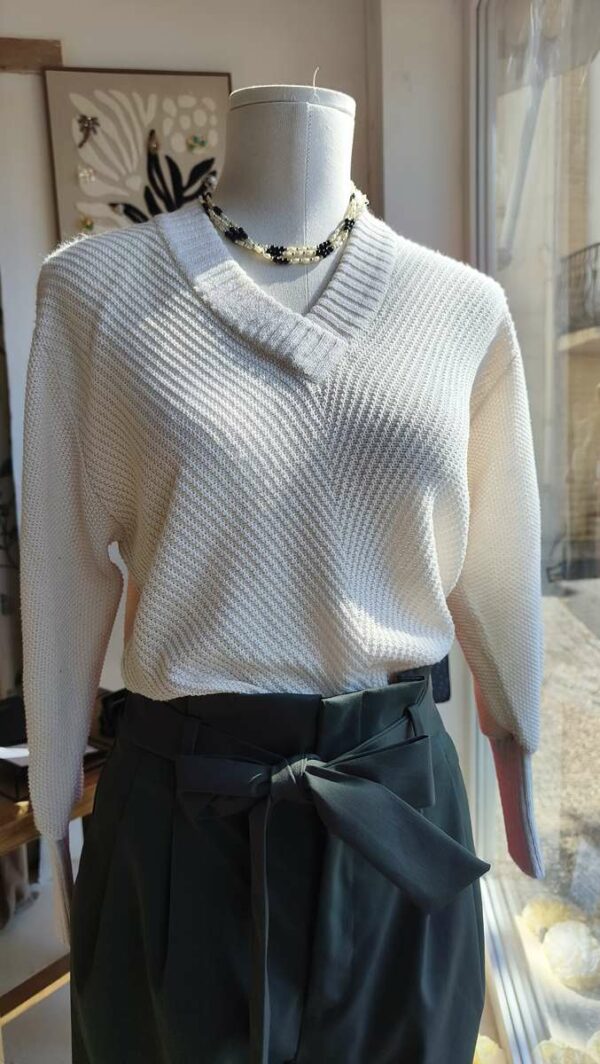 Pull vintage écru Made in France – Coton d’Égypte