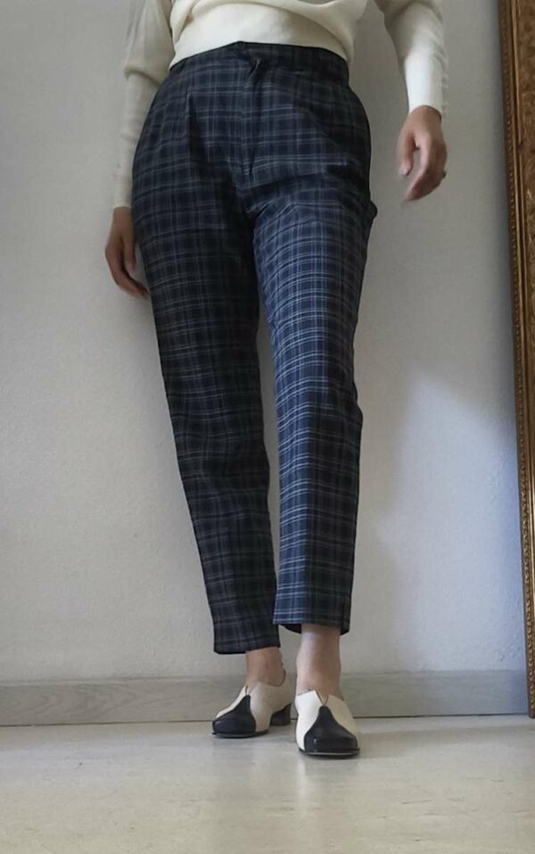 Pantalon vintage à carreaux gris en laine – Taille 42