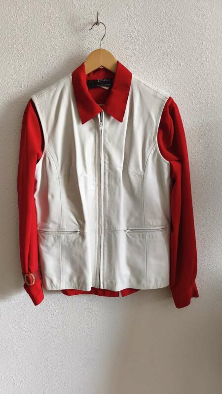 Gilet sans manches vintage en cuir d’agneau blanc – Taille 40/42