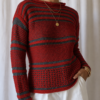 Pull vintage tricoté rouge et argent – Taille M 38/40