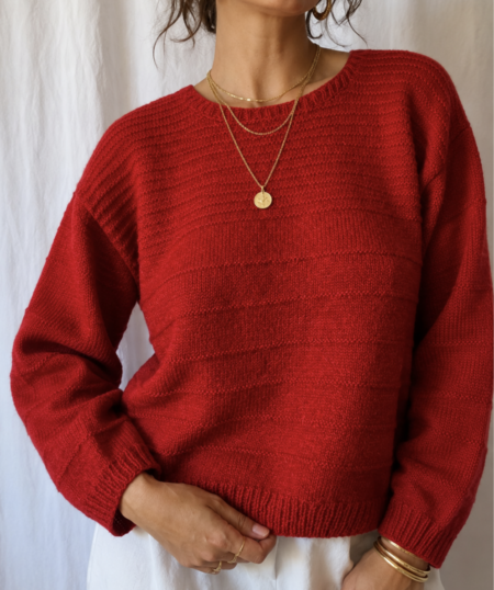 Pull vintage rouge en laine – Taille 42