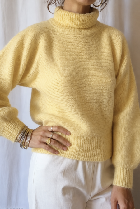 Pull vintage tricoté jaune en laine – Taille 40