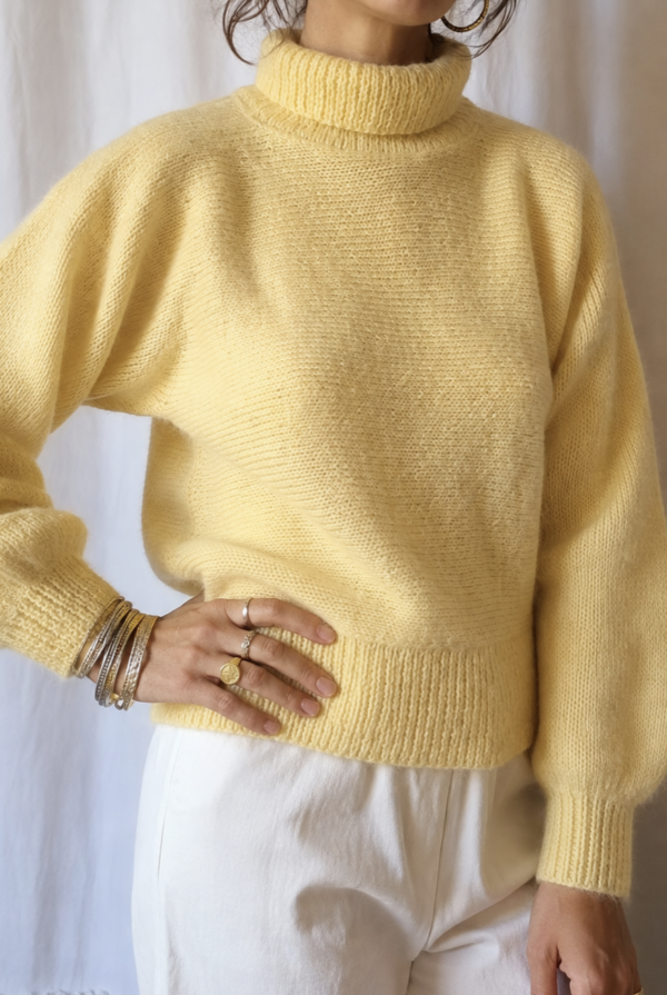 Pull vintage tricoté jaune en laine – Taille 40