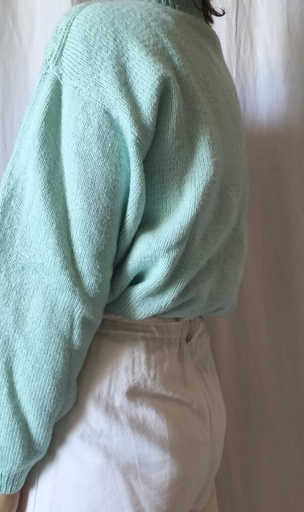 Pull vintage tricoté menthe en laine – Taille 40/42