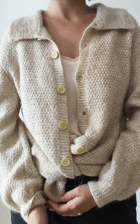Cardigan vintage en laine écru – Taille 42