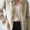 Cardigan vintage en laine écru – Taille 42