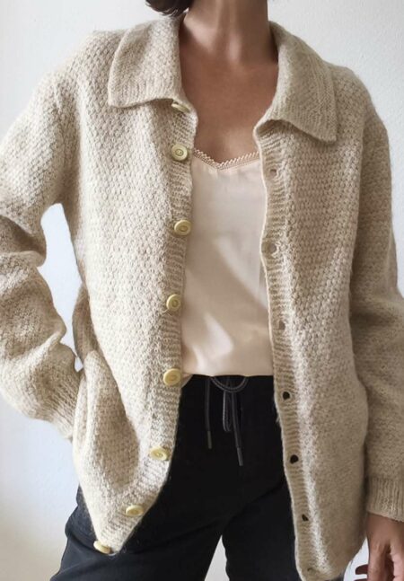 Cardigan vintage en laine écru – Taille 42