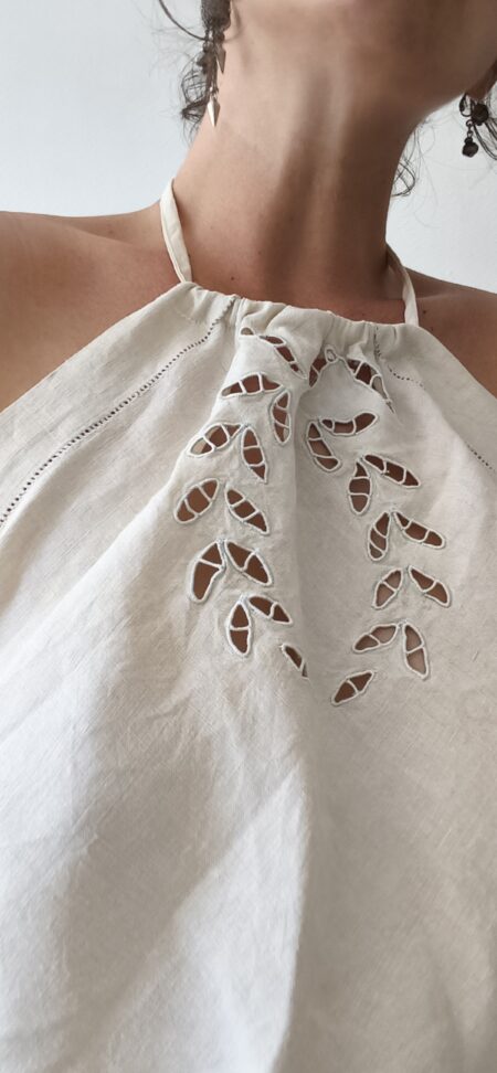 Top dos-nu en coton et lin ancien brodé – Rose & Marie – Taille 36 à 44