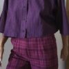 Tailleur pantalon vintage à carreaux roses – Taille 40/42