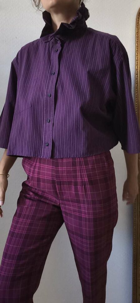 Tailleur pantalon vintage à carreaux roses – Taille 40/42