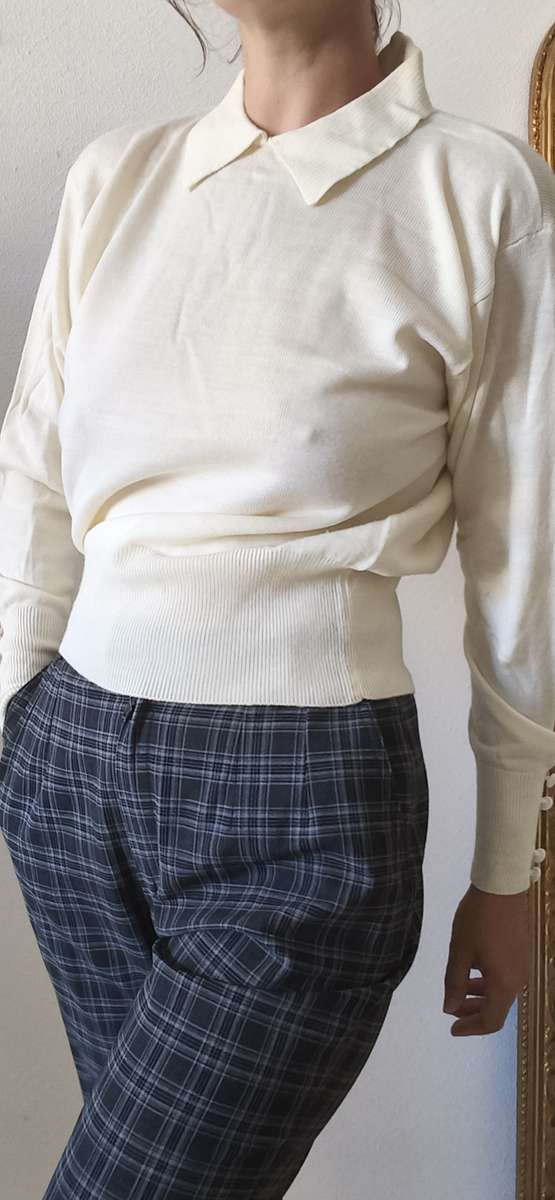 Pull vintage beige en laine mélangée – Taille 40