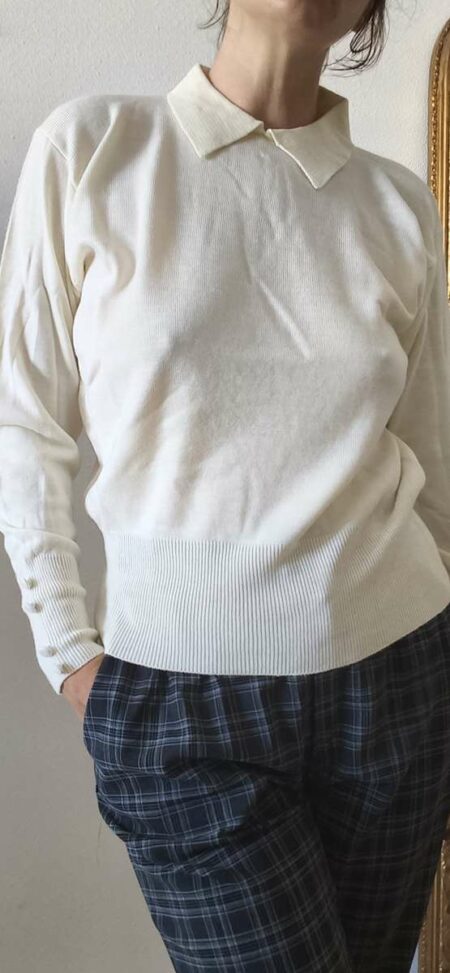 Pull vintage beige en laine mélangée – Taille 40