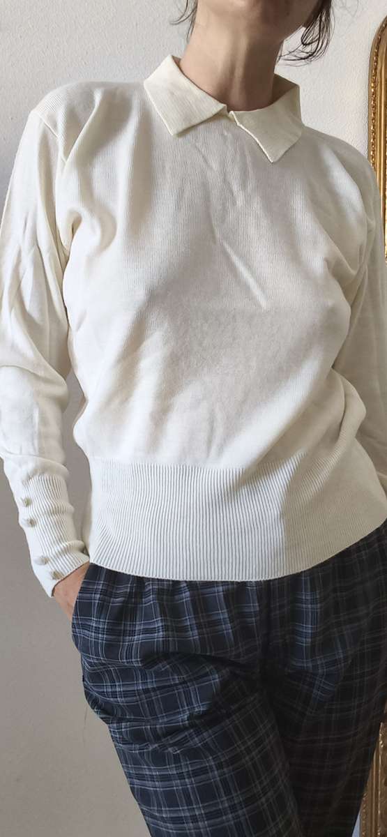 Pull vintage beige en laine mélangée – Taille 40